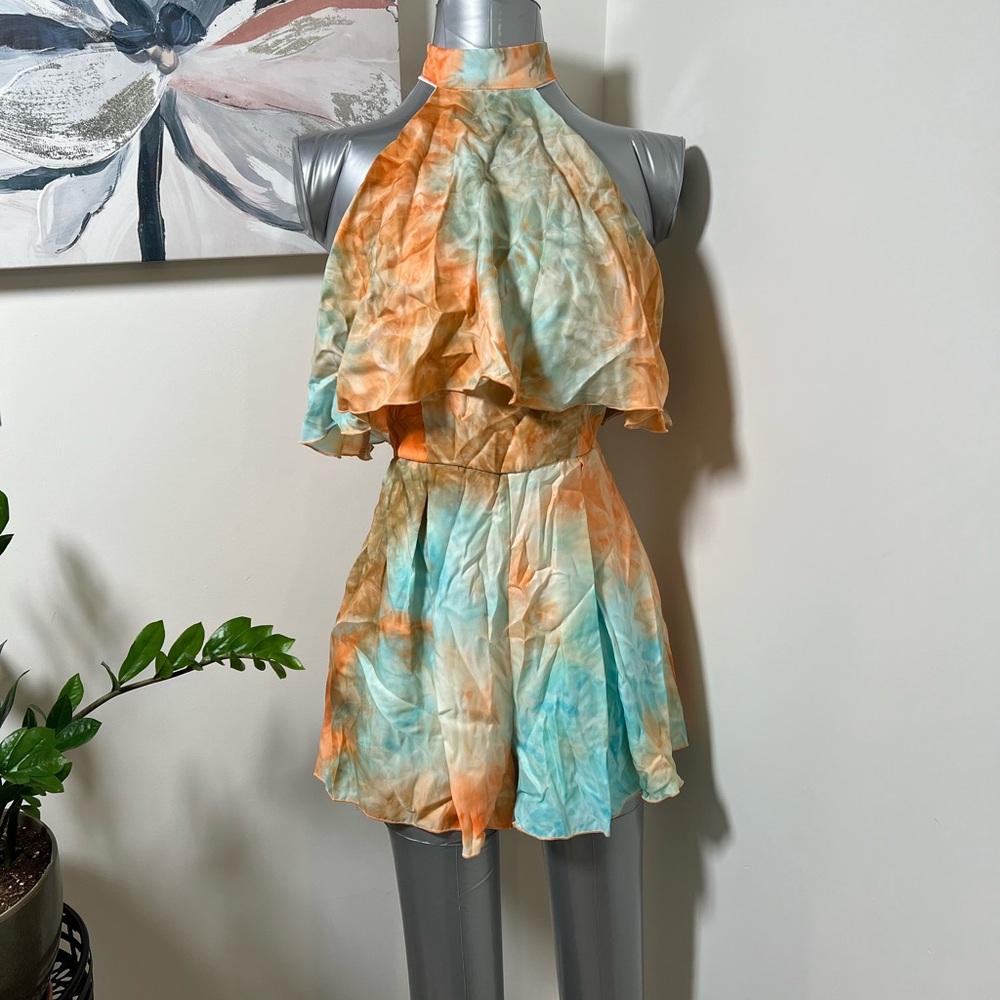 Tie-Dye Halter Romper in Orange and Blue